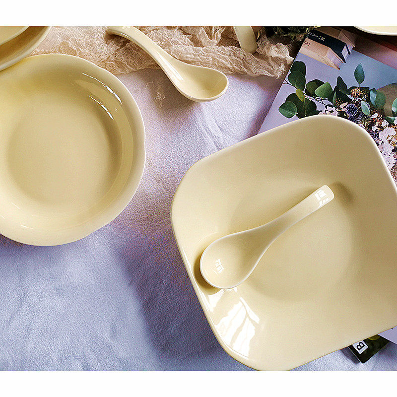 半颗橘子ho 奶黄色花瓣盘家用菜盘汤盘陶瓷釉下彩餐盘花型盘 半颗橘子ho 淘优券