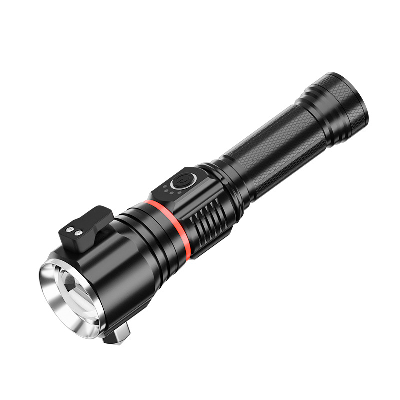 新款LED户外手电筒强光长续航徒步露营防身破窗锤手持便携手电筒 - 图3