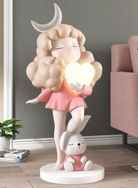 发光月亮女孩玻璃钢装饰摆件