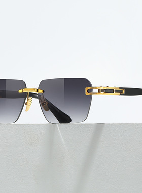 复古方形眼镜 欧美DT同款方形无边框眼镜 男女文艺墨镜