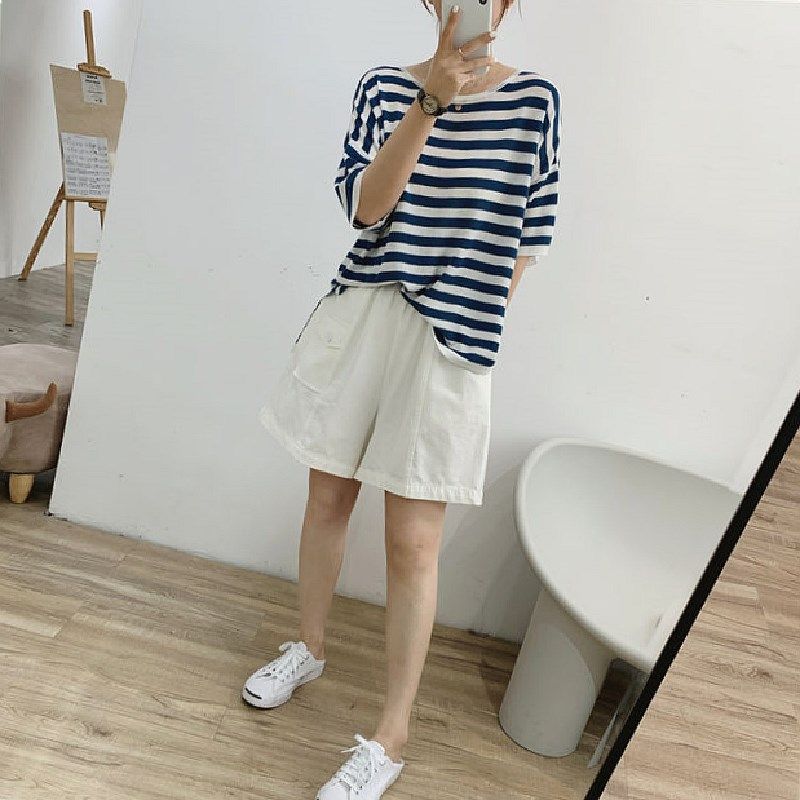 条纹短袖2022夏季新款韩国针织t恤 lalmT恤
