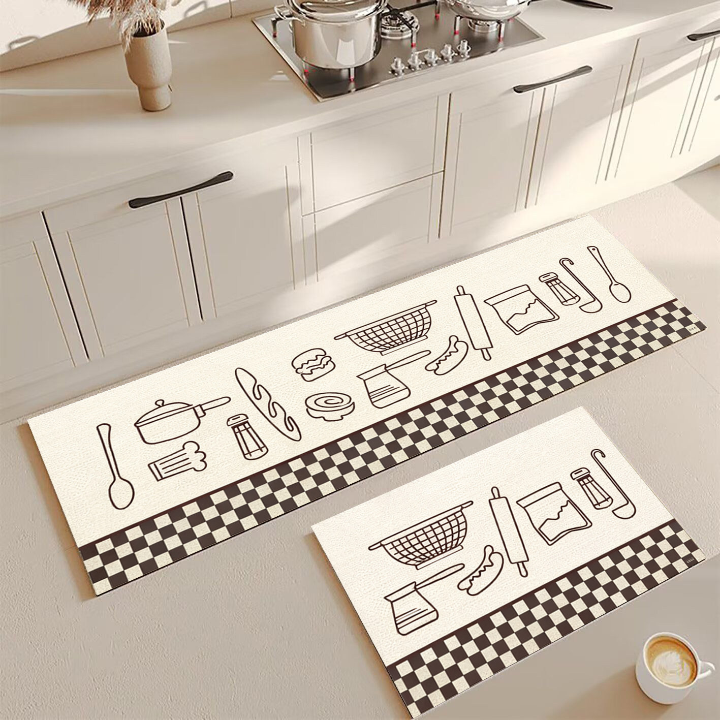 卡通猫咪厨房地垫亚麻防滑防水防油长条脚垫可爱门口脚垫可定制,淘宝优惠券,粉丝福利购,淘宝优惠卷