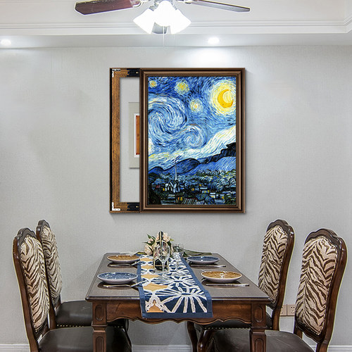 电表箱装饰画美式竖版挂画轻奢高级感遮挡盒空开箱配电箱梵高油画 - 图0