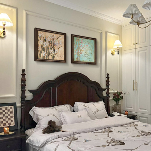 卧室床头装饰画美式大芬村油画客厅轻奢高级感挂画主卧复古壁画 - 图0