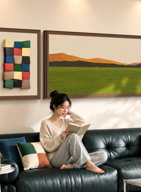 立体木块中古风沙发背景墙挂画
