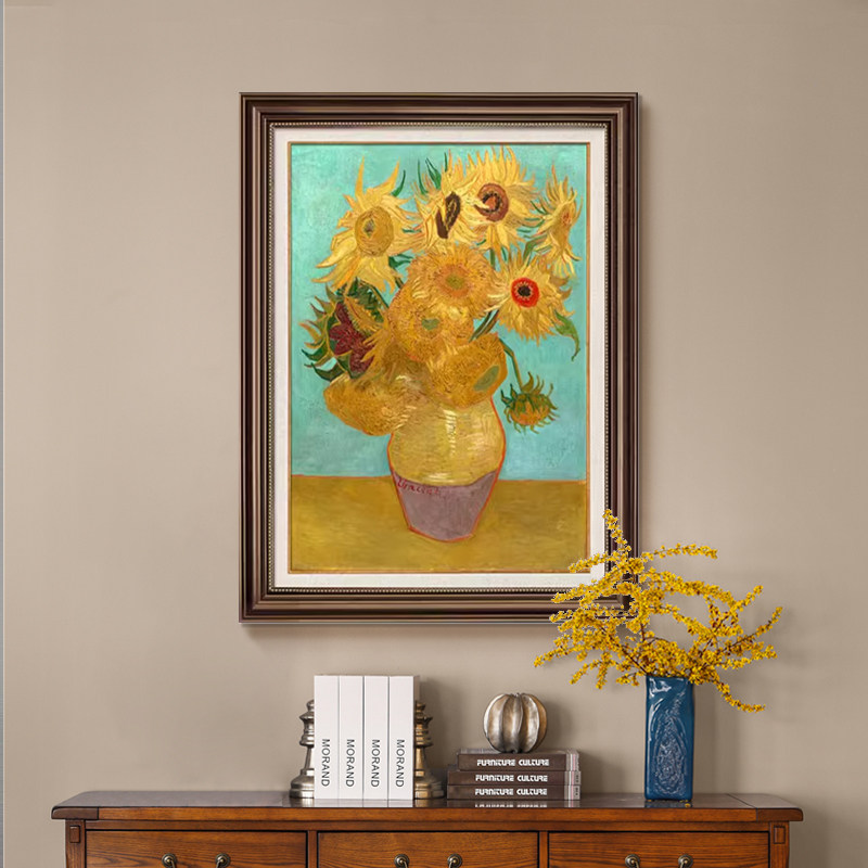 向日葵油画名画装饰画美式入户玄关挂画免打孔客厅壁画肌理高级感,淘宝优惠券,粉丝福利购,淘宝优惠卷