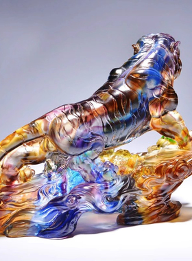 威弗列德琉璃老虎摆件生肖虎年办公室家居摆设高档定制纪念品礼物