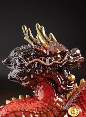 威弗列德家居客厅玄关装饰品龙年生肖吉祥物礼品中式陶瓷神龙摆件
