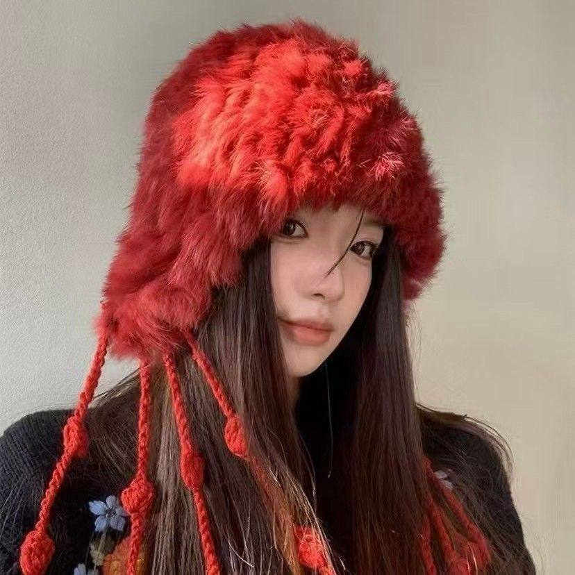 女款流苏帽子冬季春节氛围加厚毛绒兔毛针织防寒保暖护耳毛线显脸,淘宝优惠券,粉丝福利购,淘宝优惠卷