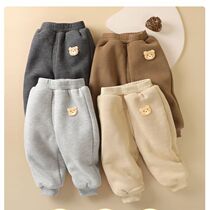 Baby Super Thick Plus Suede Pants Cute Ocean Gas Little Bear Stick Mark Loose Autumn Winter Men And Women Baby Fashion Warm Cotton Pants