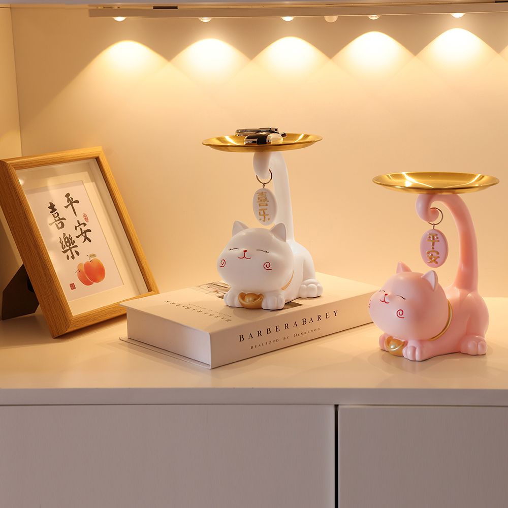 招财猫入户玄关钥匙收纳托盘摆件客厅吧台家居装饰品乔迁新居礼品 - 图1