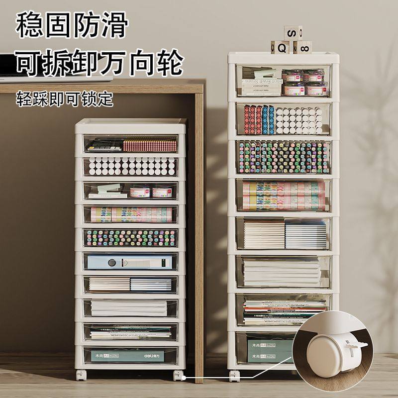 抽屉式收纳盒化妆品家用桌面美甲首饰透明带轮文件学生多层置物柜 - 图0