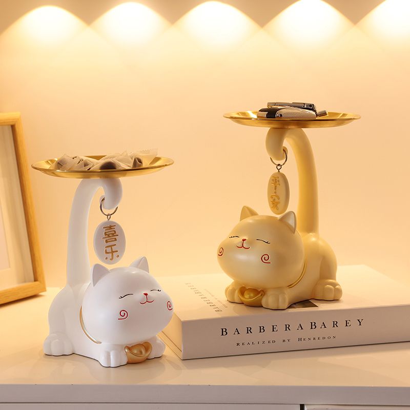 招财猫入户玄关钥匙收纳托盘摆件客厅吧台家居装饰品乔迁新居礼品 - 图2