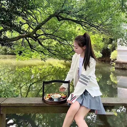 TUMA TB单排扣V领开衫白色手臂四杠长袖四扣女款针织上衣外套潮 - 图0