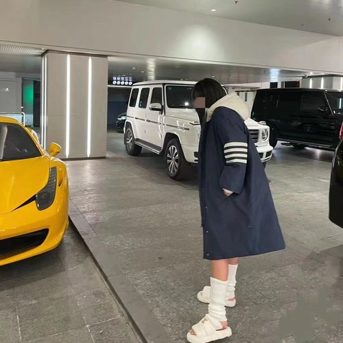 TUMA TB白鸭绒中长款羽绒服白边门禁外套情侣款宽松羽绒派克大衣 - 图0