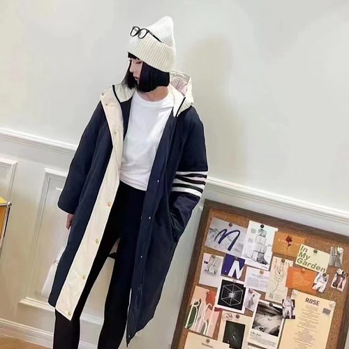 TUMA TB白鸭绒中长款羽绒服白边门禁外套情侣款宽松羽绒派克大衣 - 图2