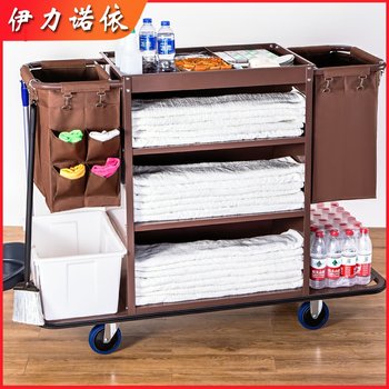 ຫ້ອງໂຮງແຮມ multi-function hand push linen cart Guest room access hygiene service cart cleaning work cart cleaning cart cloth bag