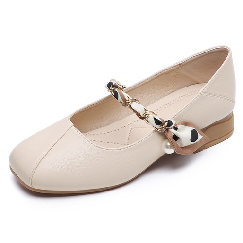 真皮鞋子女2025春秋新款透气皮鞋玛丽珍鞋休闲低跟小跟豆豆乐福鞋 - 图0