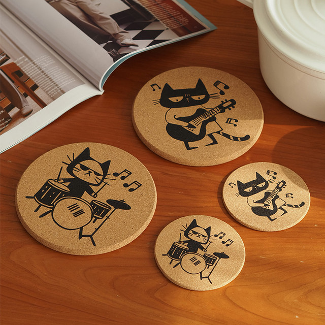 Baiyu Rock Cat Cork Pad Cute Anti-Slip Insulated Heat-Anti-Scalding Coaster Pot Pad Anti-Scalding Pad Desktop Protection
