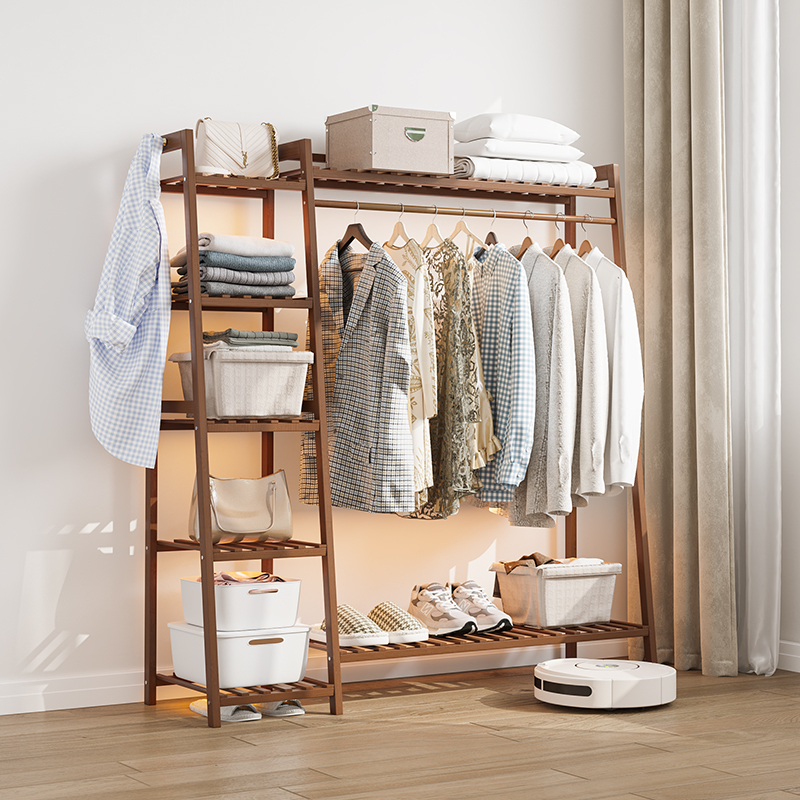 挂衣架落地家用卧室实木放衣服神器简易衣帽架出租屋用衣物置物架 - 图1