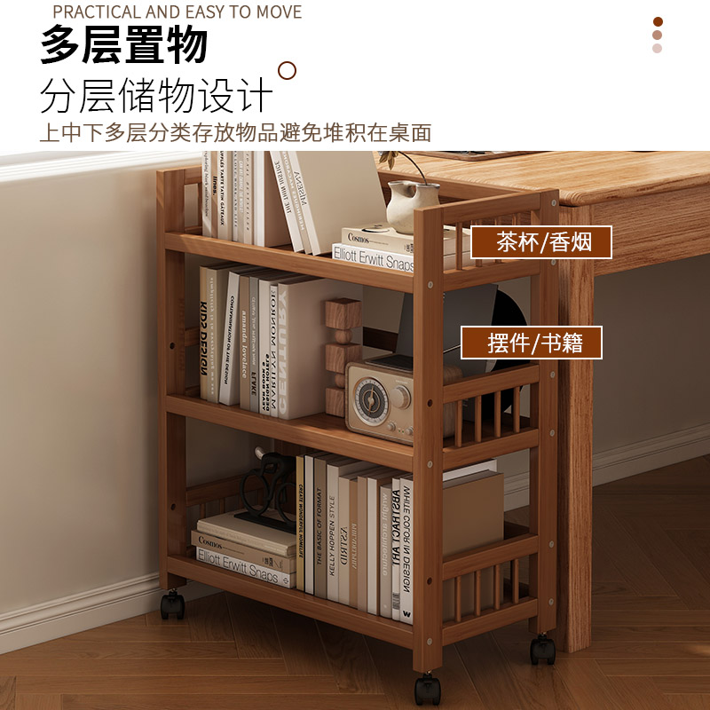 书架落地置物架可移动书本收纳架家用非实木书桌旁多层简易小推车 - 图3