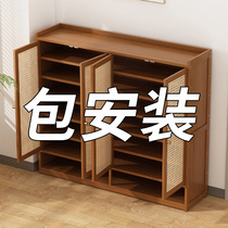 Shoe Rack Domestic Doorway Multilayer New 2023 Burst Dorm Room with Viner Solid Wood Simple Shoe Cabinet Subpackage Installation