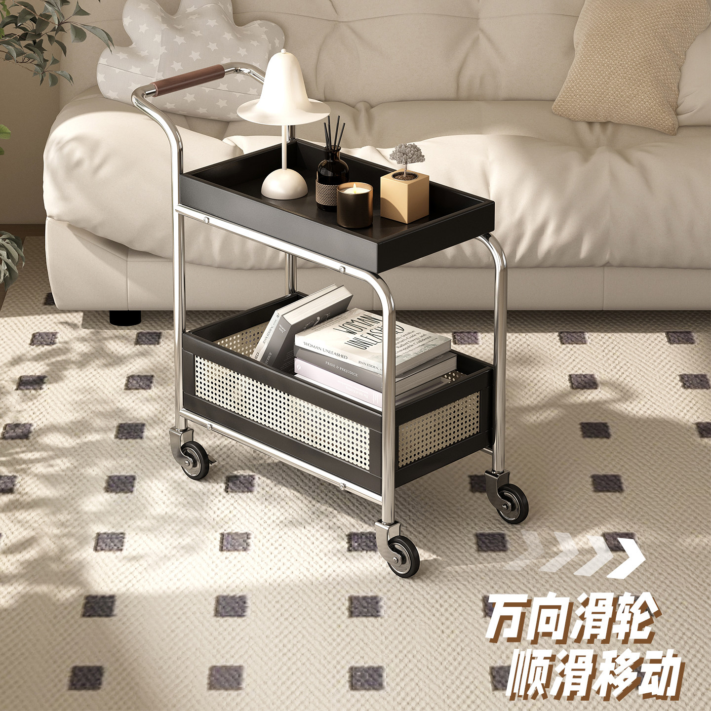 中古风小推车带轮置物架茶几可移动客厅沙发边几零食收纳架小桌子,淘宝优惠券,粉丝福利购,淘宝优惠卷