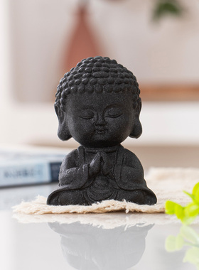 新中式黑砂石小如来禅意茶宠摆件