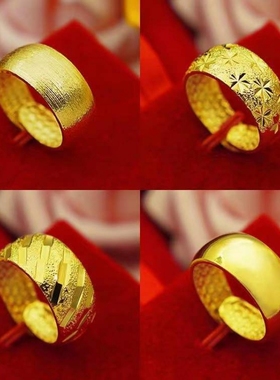 越南沙金活口戒指男士情侣不易掉色女款对戒铜镀金仿黄金饰品