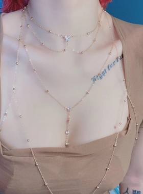 身体链性感辣妹比基尼流苏胸链女团舞台表演蹦迪闪钻腰链