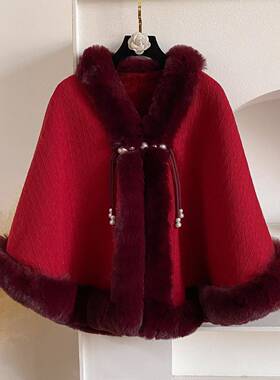 Women Pearl Decorated Belted Coat Faux Fur Hem Casual