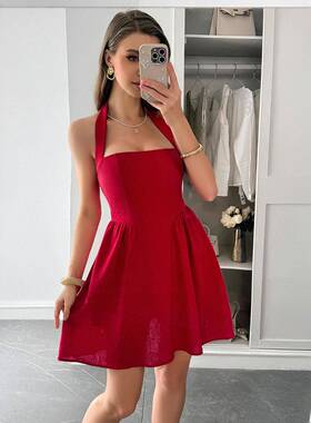 Chicovar Women’s Halter Backless Mini Dress Summer Flowy