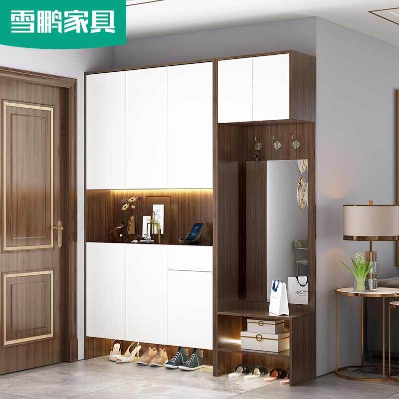 进门鞋柜一体靠墙家用门口玄关柜门厅衣帽柜入门鞋柜到顶定制N4_虎窝淘