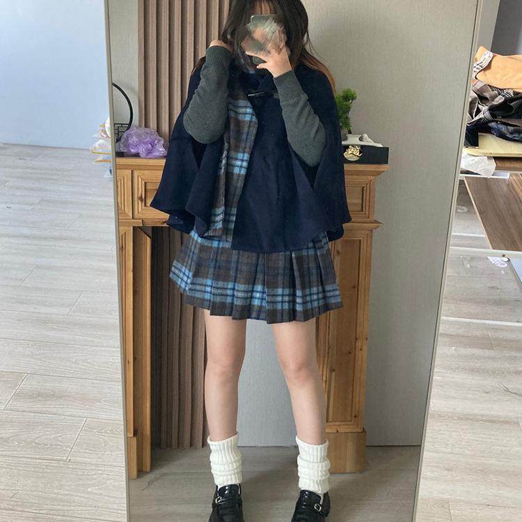 JK制服毛呢斗篷套装女秋冬2025新款小个子格子披风围巾领毛呢外套,淘宝优惠券,粉丝福利购,淘宝优惠卷