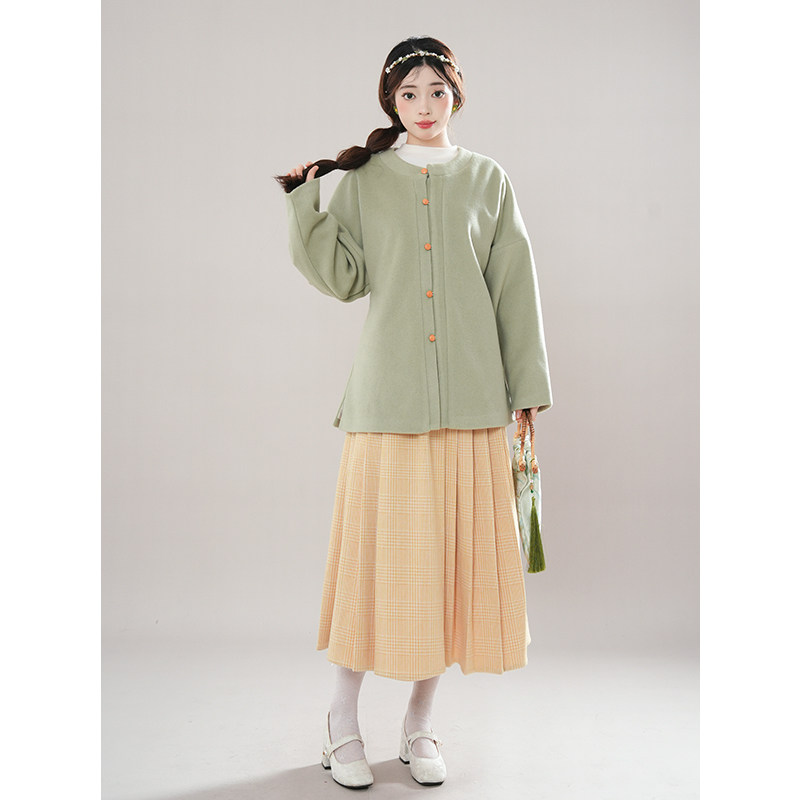 松山煮雨 立领圆领弓袋袖毛呢外套女/松紧马面裙秋冬季国风两件套,淘宝优惠券,粉丝福利购,淘宝优惠卷