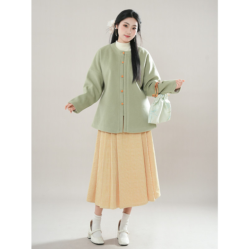 松山煮雨 立领圆领弓袋袖毛呢外套女/松紧马面裙秋冬季国风两件套,淘宝优惠券,粉丝福利购,淘宝优惠卷