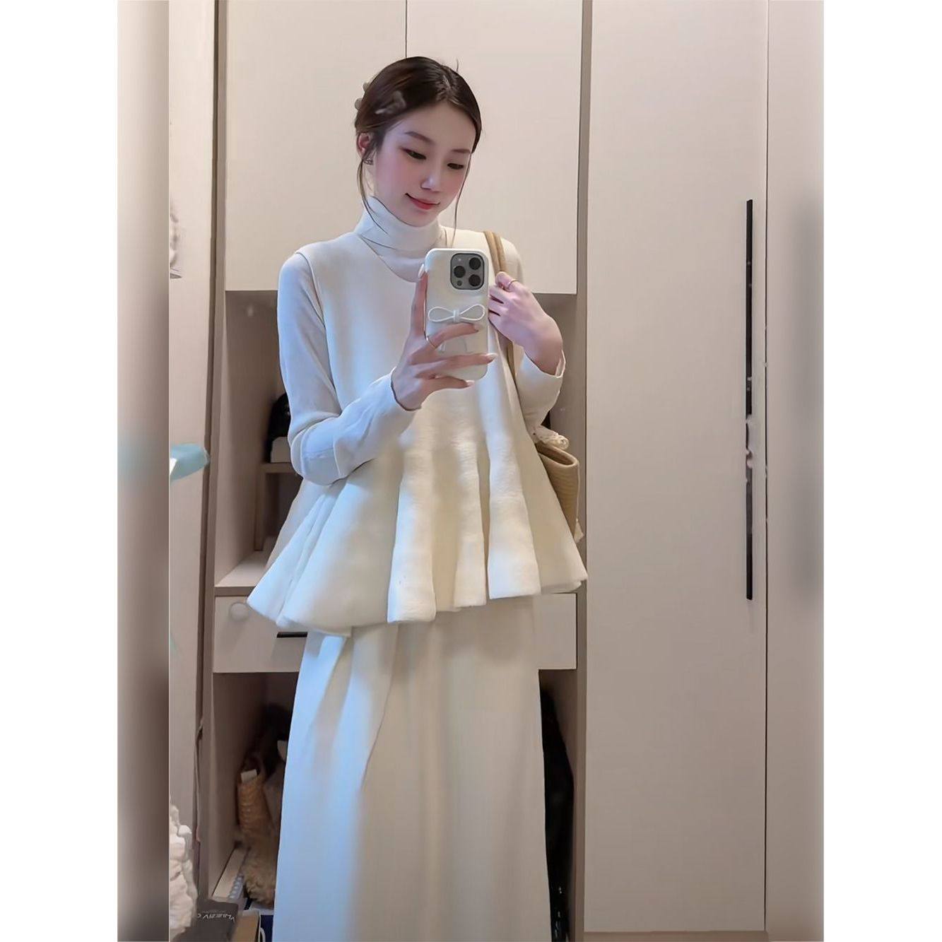 法式气质小香风简约高级感三件套女冬新款长袖+背心+半裙显瘦套装,淘宝优惠券,粉丝福利购,淘宝优惠卷