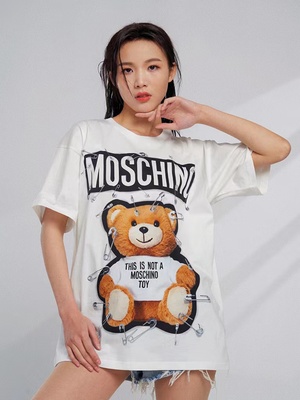 【自营】MOSCHINO 18FW 别针熊白色女士短袖T恤女装