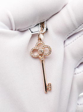 【自营】中古99新蒂芙尼Keys系列玫瑰金吊坠镶钻钥匙项链迷你皇冠