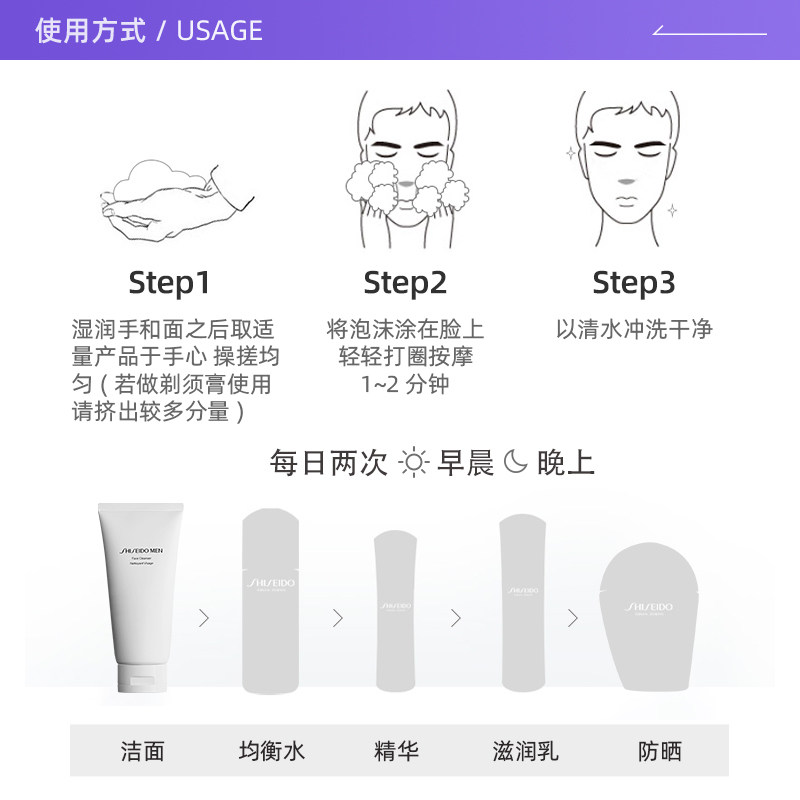 【自营】资生堂男士洁面乳去油洗面奶 天猫国际自营妙颜社男士洁面