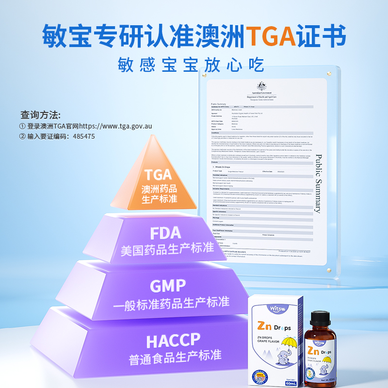 【自营】witsbb健敏思螯合锌儿童敏宝宝螯合锌滴剂葡萄味液体锌