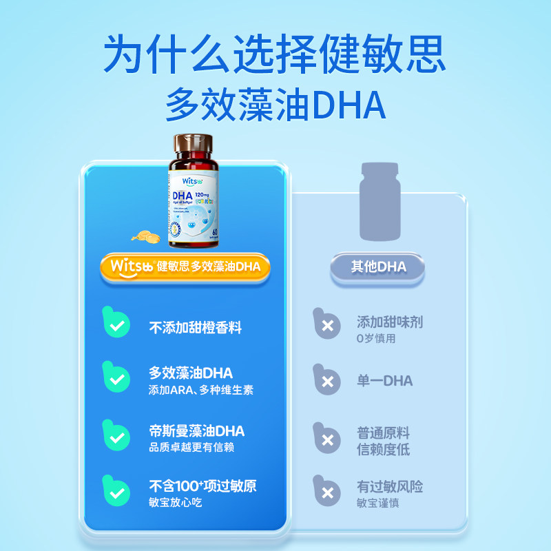 【自营】witsbb健敏思藻油dha婴幼儿多效DHA敏宝宝儿童海藻油DHA