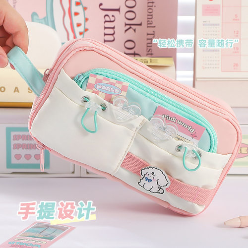 执笔阁 新款撞色笔袋大容量高颜值可爱简约文具袋原创小众学生笔袋铅笔盒多功能文具收纳袋小学生多层 - 图0