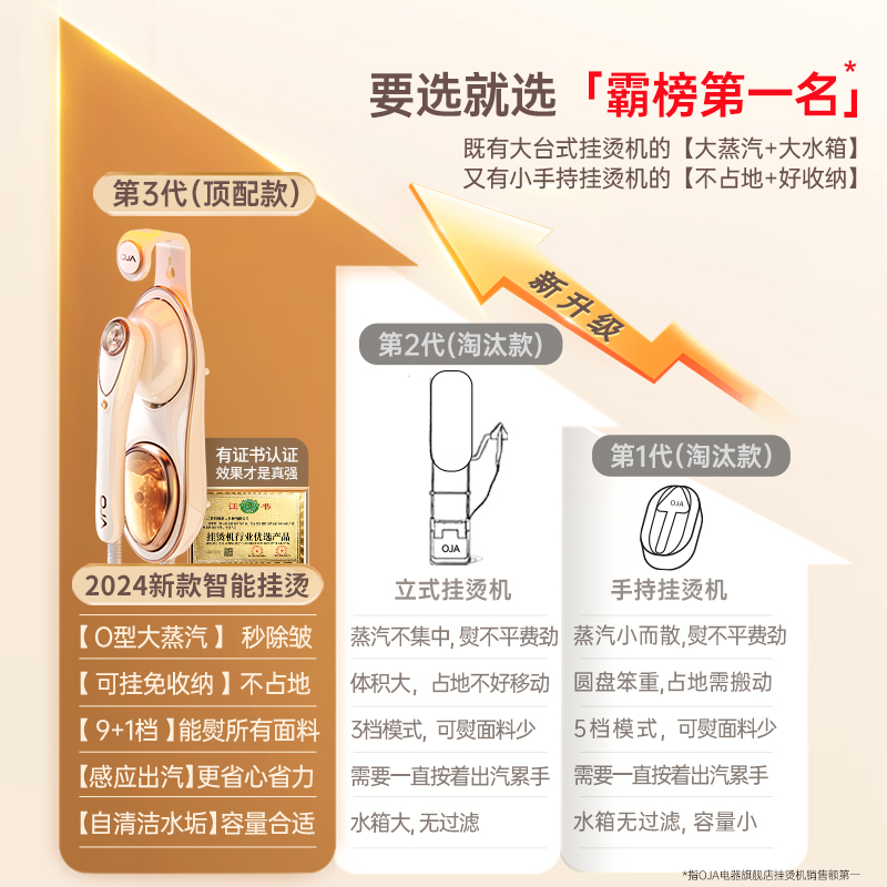 OJA挂烫机2024新款家用手持熨烫机小型大蒸汽熨斗烫衣服自动神器5