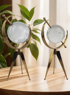 现代轻奢水晶地球仪摆件家居客厅酒柜电视柜样板间软装饰品摆设