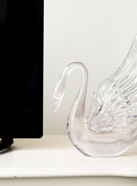 透明天鹅摆件工艺品树脂现代简约装饰工艺品美容院开业礼结婚礼物