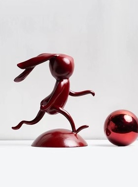 现代简约抽象创意合金兔子私人会所酒店样板间书房客厅兔子摆件