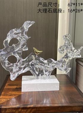 原创玄关新中式招财摆件客厅酒店大堂公司前台办公室透明树脂雕塑