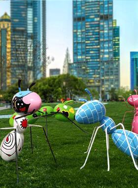 镂空不锈钢发光蚂蚁摆件草坪铁艺编织动物雕塑公园小区庭院美陈品