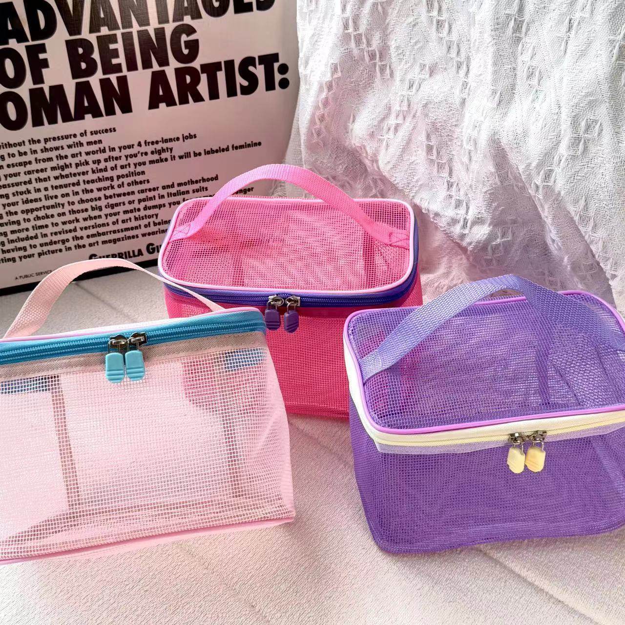 洗澡专用手提袋2025新款大容量网纱收纳袋化妆包化妆便携手提化妆,淘宝优惠券,粉丝福利购,淘宝优惠卷